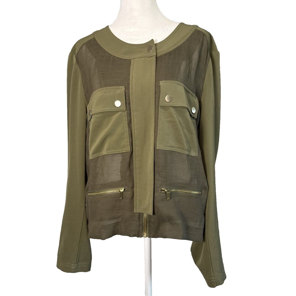 Jones New York Suits Lightweight Mesh Utility Jacket XL Army Green Y2K Military